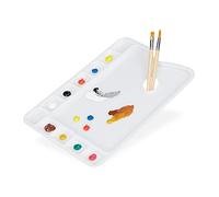 Relaxdays Tavolozza dei Colori, con Foro per Il Pollice, per Acquarelli e Acrilici 11 Vaschette, LxP: 33,5x23 cm, Bianco, 1 pz
