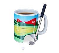 Relaxdays Tazza Golf con Mazza, con Penna nel Putter e 2 Palline, Divertente Idea Regalo, Mug per Caffè, Cup, colorata