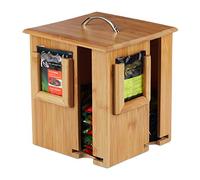 Relaxdays Scatola Girevole, con Coperchio Rimovibile, 4 Scomparti per Circa 160 bustine di tè, 20,5 x 18 x 18 cm, Colore Naturale Tea Box, Contenitore, 5x18x18 cm, Legno, bambù