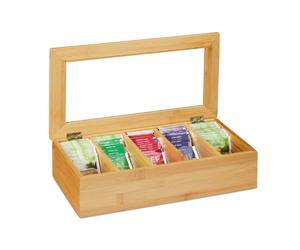 Relaxdays Tea box in bambù con 5 scomparti
