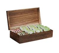 Relaxdays Tea Box Vintage, 8 Scomparti, per 80 Bustine di tè, con Coperchio, Salvaroma, Legno Scatola per Il tè HxLxP 8,5x30,5x15,5 cm, Marrone