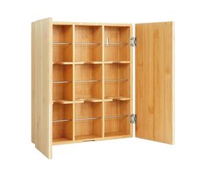 Relaxdays Teebox, 9 scomparti, bambù, 31 x 26,5 x 7 cm, organizer per tè, cialde di caffè, parete, naturale/argento