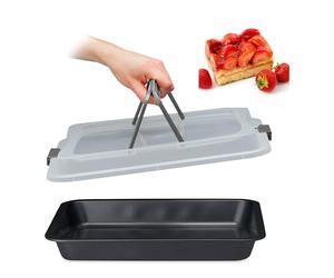 Relaxdays Teglia con Coperchio, Pirofila Rettangolare, Casseruola Portatorte Manici, 3in1, LxP 40,5 x 32,5 cm, Grigio
