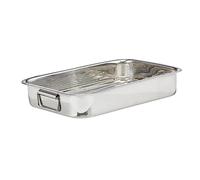 Relaxdays Teglia da Forno con Griglia, L, Pirofila in Acciaio Inox, Rostiera, Casseruola, Lavabile in Lavastoviglie, Color Argento