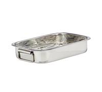 Relaxdays Teglia da Forno con Griglia, S, Pirofila in Acciaio Inox, Rostiera, Casseruola, Lavabile in Lavastoviglie, Color Argento