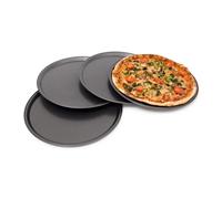 Relaxdays Teglia per Pizza Rotonda, Set da 4, Ø 33 cm, Acciaio al Carbonio, per Focacce e Pane, Forno, Cucina, Grigio, Lega, Nero, 33x33x1.8 cm