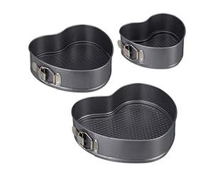 Relaxdays Teglie a Forma di Cuore, Set da 3, per Dolci Romantici, 3 Misure, Antiaderenti, Acciaio al Carbonio, Antracite