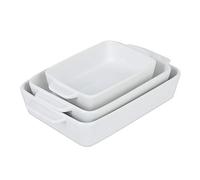 relaxdays Teglie in Ceramica da Forno, Set da 3, 2 Misure, Pirofila di Forma Rettangolare, Lasagnera, Tiramisù, Bianco, 3 pz