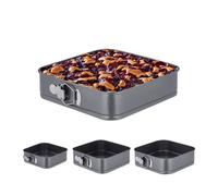 Relaxdays Set da 4 Teglie Quadrate per Torte, 15, 18, 22, 26 cm, in Acciaio Inox, Rivestimento Antiaderente, Antracite