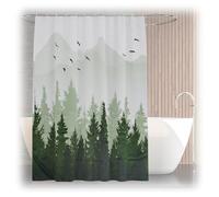 Relaxdays Tenda da Doccia Antimuffa, 180x200 cm, Tendina Vasca da Bagno, 12 Anelli, in Poliestere Lavabile, Design Abeti