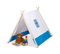 Tenda gioco bambini indiana paletti legno blu giardino cameretta 92x86x120 cm