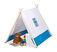 Tenda gioco bambini indiana paletti legno blu giardino cameretta 92x86x120 cm