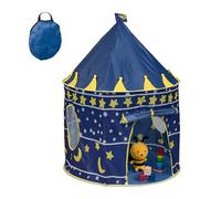 Relaxdays Tenda da Gioco per Bambini da Interno, Giocattolo da Camera a Tema Luna e Stelle, HxD: 135x100cm, Blu Giallo, Poliestere