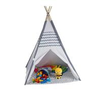 Relaxdays Tenda da Indiani per Bambini, con Fondo, Teepee Giocattolo con Custodia, HLP 150 x 120 x 120 cm, Bianca Grigia