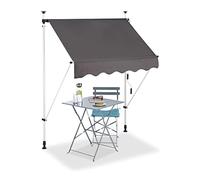 Relaxdays Tenda da sole per balcone a manovella regolabile resistente agli UV poliestere larghezza 150 cm grigio