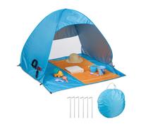 Relaxdays Tenda da Spiaggia Pop-Up, 2 Persone, Protezione UV 50, con Picchetti e Borsa, HxLxP: 110 x 140 x 145 cm, Blu, Acciaio