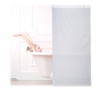 Relaxdays Tenda per Doccia Moderna, 80x240, Vasca da Bagno, Idrorepellente, Montaggio a Soffitto, Rullo Finestra,Bianca