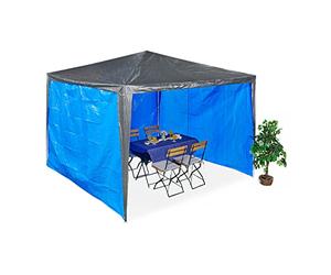 Relaxdays Tende Laterali per Gazebo 2x3 m, Set 3, Telo Impermeabile, Pareti in PE Paravento, Lacci a Strappo, Blu Acceso
