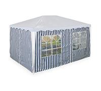 Relaxdays Tende per Gazebo Laterali 3x4 m, Set 3, Telo Impermeabile, Pareti Poliestere, a Strappo, Finestre, Blu Bianco