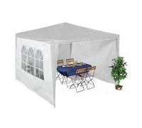 Relaxdays Tende per Gazebo Laterali, Set 3, Telo Impermeabile, Pareti in PE, Chiusura a Strappo, 2x3 m, Finestra, Bianco