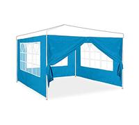 Relaxdays Tende per Gazebo Laterali, Set da 4, Telo Impermeabile in PVC, Pareti 3x2 m, 3 con Finestre, Parasole, Azzurro