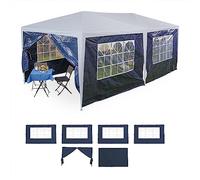 Relaxdays Tende per Gazebo Laterali, Set da 6, Telo Impermeabile in PE, Pareti Impermeabili, 2x3 m, con Finestra, Blu