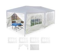 Relaxdays Tende per Gazebo Laterali, Set da 6, Telo Impermeabile in PE, Pareti Impermeabili, 2x3 m, con Finestra, Bianco