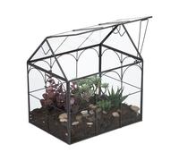 Relaxdays Terrario Piante, Mini Serra in Vetro e Zinco, Teca per Piantine Grasse e Muschi, Vaso Ecosistema Chiuso, Nero, 25 x 24 x 18 cm
