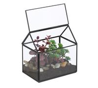 Relaxdays Terrario Piante, Mini Serra in Vetro e Rame, HLP 15x15x10 cm, Piantine Grasse e Muschi, Vaso Ecosistema, Nero