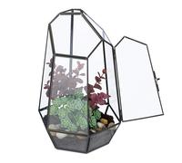 Relaxdays Terrario Piante, Mini Serra in Vetro e Rame, HLP 26x18x15 cm, Piantine Grasse e Muschi, Vaso Ecosistema, Nero, 20% 80%