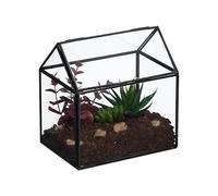 Relaxdays Terrario Piante, Mini Serra in Vetro e Zinco, Teca per Piantine Grasse e Muschi, Vaso Ecosistema Chiuso, Nero, 16x16x11,5 cm