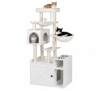 Relaxdays tiragraffi con mobile lettiera e stazione ciotole, legno bianco