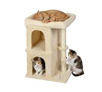 Relaxdays tiragraffi per gatti, 2 tane e gioco, sisal, lettino superiore, HxLxP: 71 x 46 x 40 cm, beige