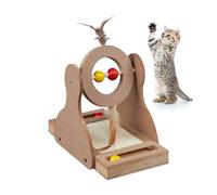 Relaxdays Tiragraffi per Gatti con Palline, Gioco Interattivo, MDF e Sisal, Ruota Giocattolo con Piume, Cat Toy, Marrone