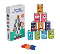 Relaxdays Tiro al Barattolo per Bambini, Design Mostri, Giochi da Compleanno Giardino, 10 Lattine e 3 Sacchi, Colorato