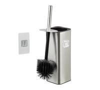 Relaxdays Toilettenbürste zur Wandmontage Scopino Parete, da incollare, 36,5 x 9,5 x 10,5 cm, Spazzola per la Pulizia del WC con Supporto, Argento, 30% 50% Acciaio Inox 20% plastica