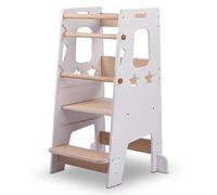 Relaxdays Torre Montessoriana per Bambini, regolabile, Learning, bianco | Tower anti-ribaltamento, HxLxP: 90 x 44 x 44 cm