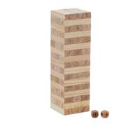 Relaxdays Torre Traballante, Gioco di Abilità con 51 Blocchi in Legno, con Numeri e Dadi, 26,5 x 7,5 x 7,5 cm, Naturale
