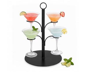 Relaxdays Torre portabicchieri, espositore per 4 bicchieri in acciaio, nero | per cocktail, spritz e vino