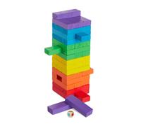 Relaxdays Torre Traballante, Gioco da Tavola, 48 Mattoncini in Legno, Impilare, Abilità, per Bambini e Adulti, Colorato