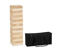 Relaxdays Torre Traballante XL, Gioco Grande, Giardino, 54 Mattoncini con Custodia, Bambini, Adulti, Legno, Naturale
