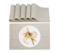 Relaxdays Tovaglietta Americana, Set da 6 Sottopiatti, 45 x 30 cm, Placemat in Plastica Riutilizzabile Lavabile, Crema
