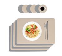 Relaxdays tovagliette e sottobicchieri, Set 6, Ecopelle, 30x43cm, pulibili, Grigio/Beige
