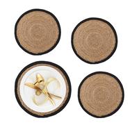Relaxdays Tovagliette Sottopiatto in Giacinto d'Acqua, Set 4, Ø 37cm, Placemat Americane, Sottopentola, Naturale Nero, Fibra vegetale