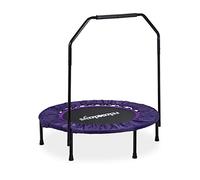Relaxdays Trampolino tappetino elastico pieghevole, indoor, con barra stabilizzatrice, HxLxP: 113x102x102 cm, nero-lillà