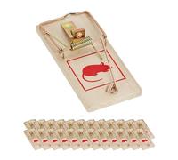 Relaxdays Trappole per Topi e Talpe, Set da 25 Rat Trap Classiche Riutilizzabili Senza Veleno, Metallo e Legno, Naturale