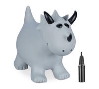 Relaxdays Dinosauro gonfiabile Triceratopo saltellante per bambini fino a 50 kg, pompa incl., grigio