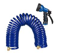 Relaxdays Tubo a Spirale da Giardino, Pompa Estensibile Fino a 10 m, Salvaspazio, Erogatore con 7 Tipi di Getto, Blu, 47 x 10 cm