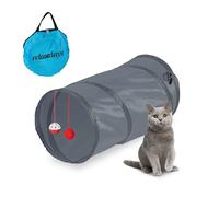 Relaxdays Tunnel per Gatti, LxD: 50x25 cm, Tubo Cat Toy con Palline da Gioco, Anche Conigli e Porcellini d'India, Grigio, Poliestere