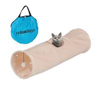 Relaxdays Tunnel per Gatti, LxD: 88x25 cm, Tubo Pop-Up, Cat Pet Toys con Pallina, Conigli e Porcellini d'India, Beige, Acciaio